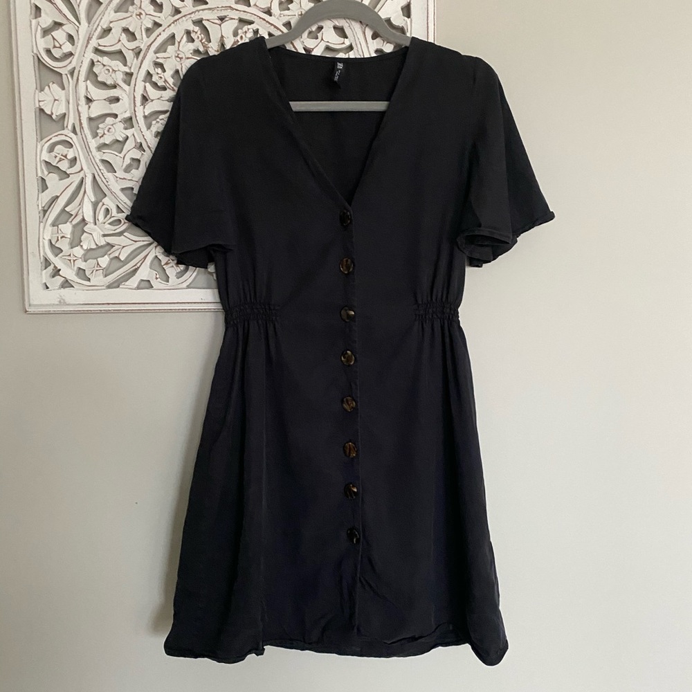 Zara Button Up Black Dress